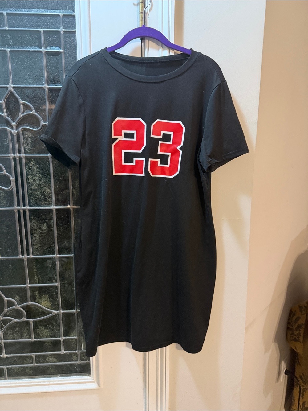SHEIN Black Mini T-Shirt Dress with Red '23' Graphic